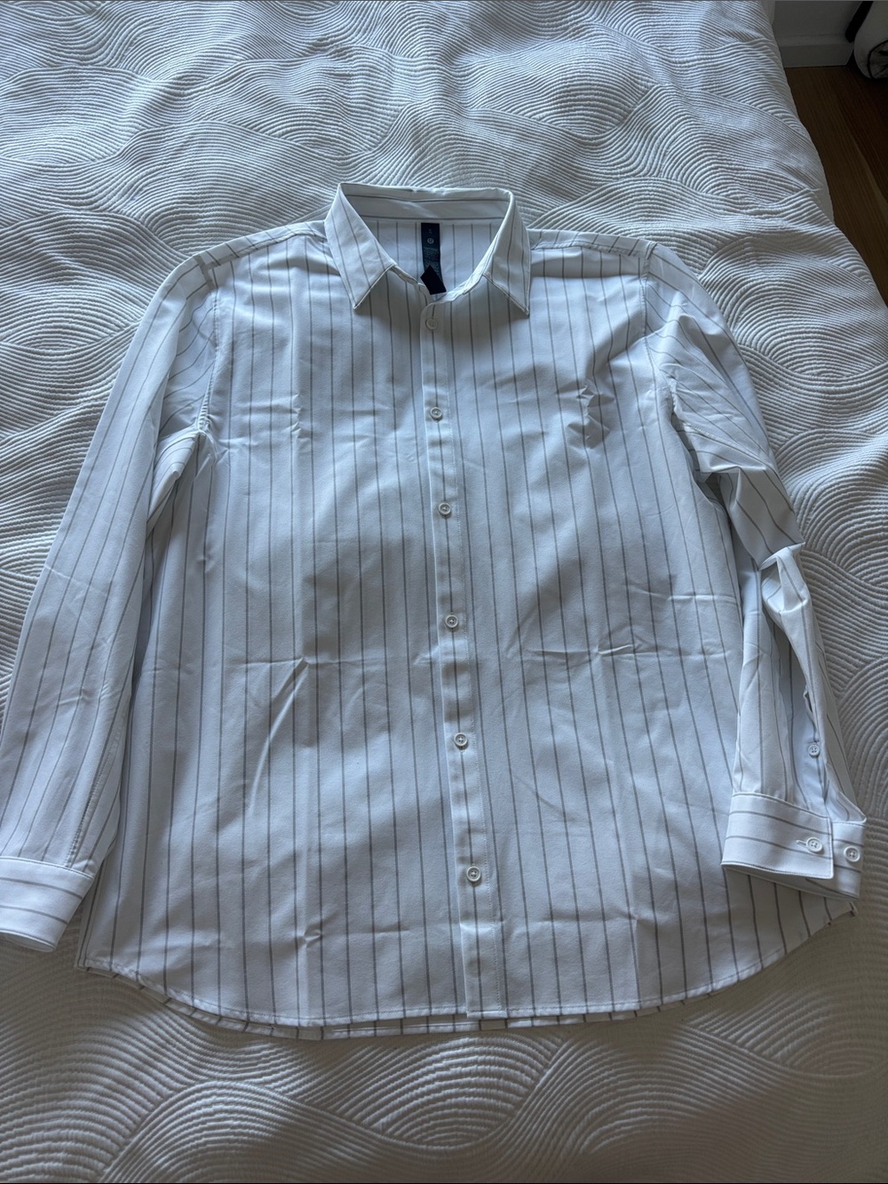 lululemon athletica Men's White Dress Shirt with Gray Pinstripes